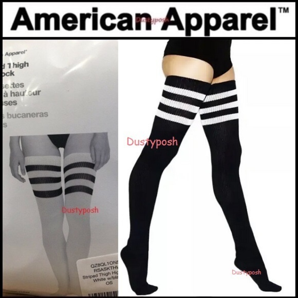 America Apparel Thigh High Socks Over The Knee Stripe New Black White Authentic
